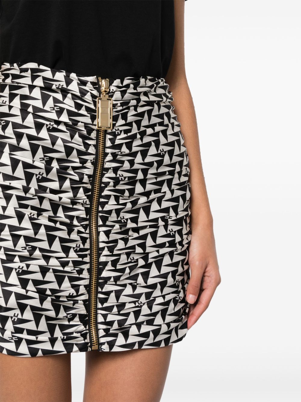 Shop Elisabetta Franchi Graphic-print Satin Mini Skirt In Black