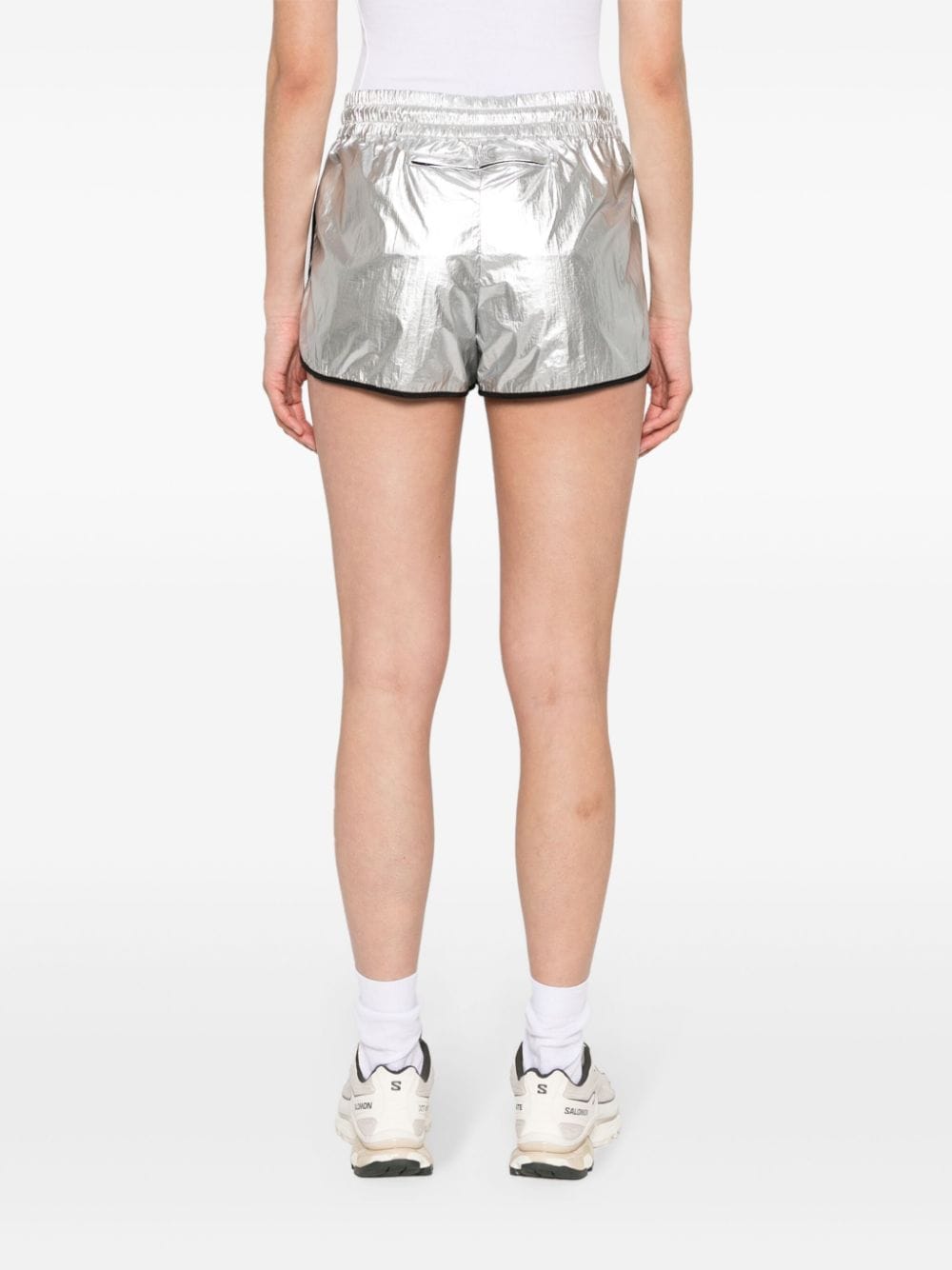 Shop Golden Goose Diana Laminated Mini Shorts In Silver