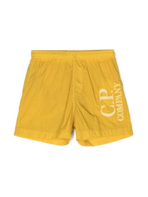 C.P. Company Kids logo-embroidered crinkled swim shorts