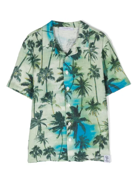 Paolo Pecora Kids palm tree-print linen blend shirt