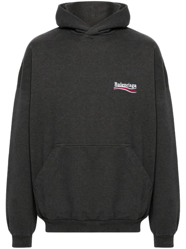 Balenciaga logo embroidered Cotton Hoodie Grey FARFETCH CA