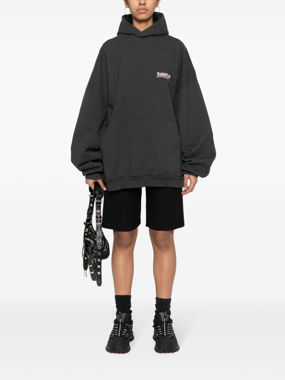 Balenciaga Katoenen hoodie met geborduurd logo Grijs