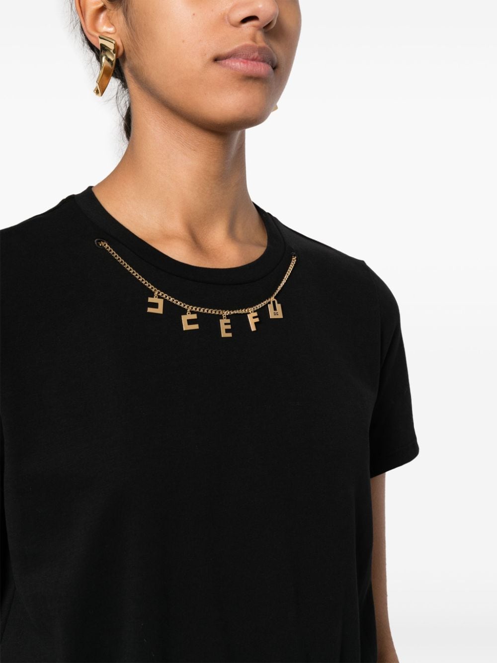 Shop Elisabetta Franchi Logo-charm Cotton T-shirt In Black