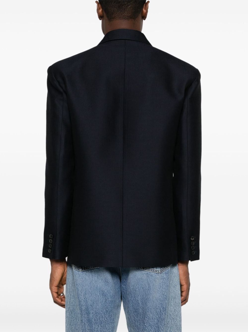Shop Valentino Double-breasted Blazer In Blue