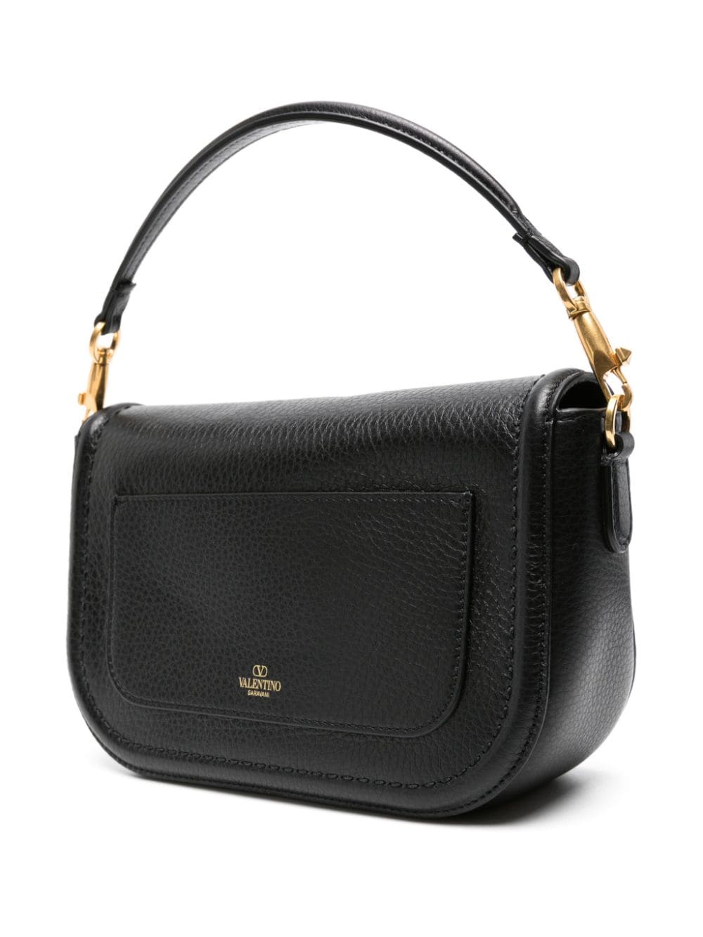 Shop Valentino Alltime Leather Shoulder Bag In Black