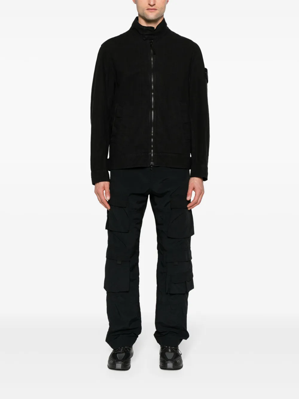 Shop Stone Island Tela Mock-neck Jacket In Black