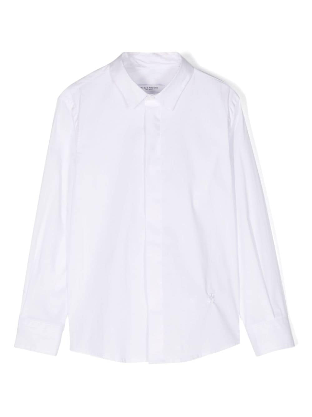 Shop Paolo Pecora Logo-embroidered Long-sleeve Shirt In White