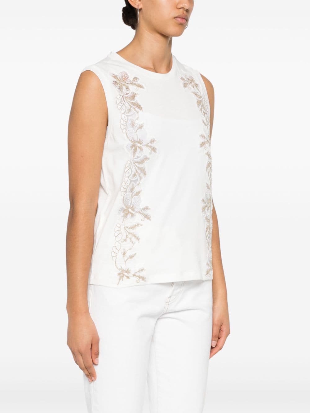 Shop Ermanno Firenze Floral-lace Sleeveless T-shirt In White
