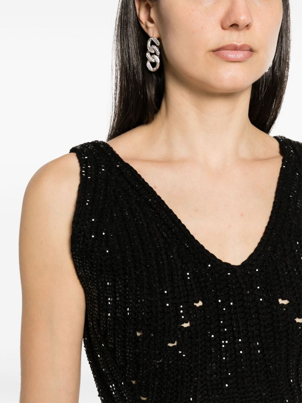 Shop Ermanno Scervino Crystal-embellished Knitted Top In Black