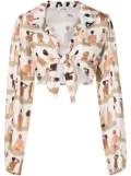 Amir Slama graphic-print cropped blouse - Neutrals