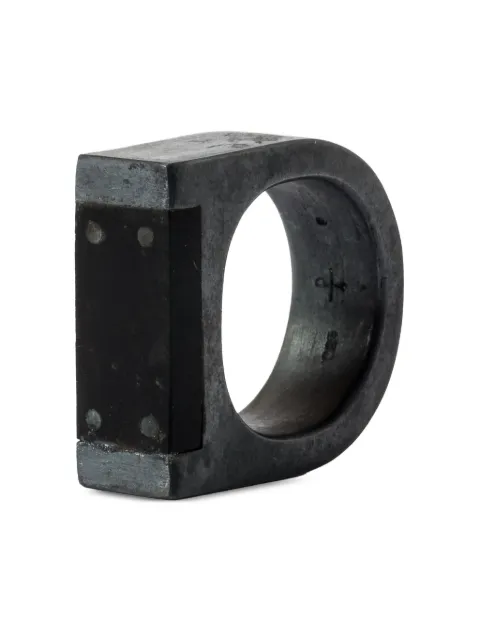 Parts of Four Plate Single matte jet sterling-silver ring
