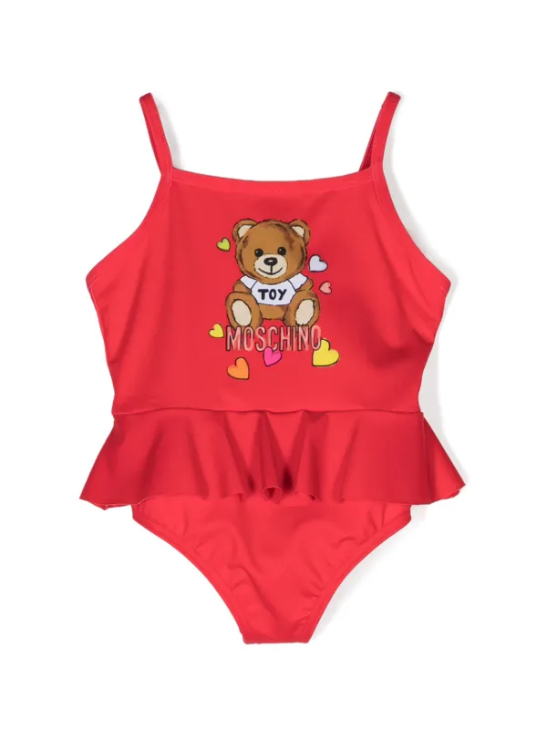 Moschino Kids Teddy Bear print flared skirt Swimsuit Red FARFETCH PT