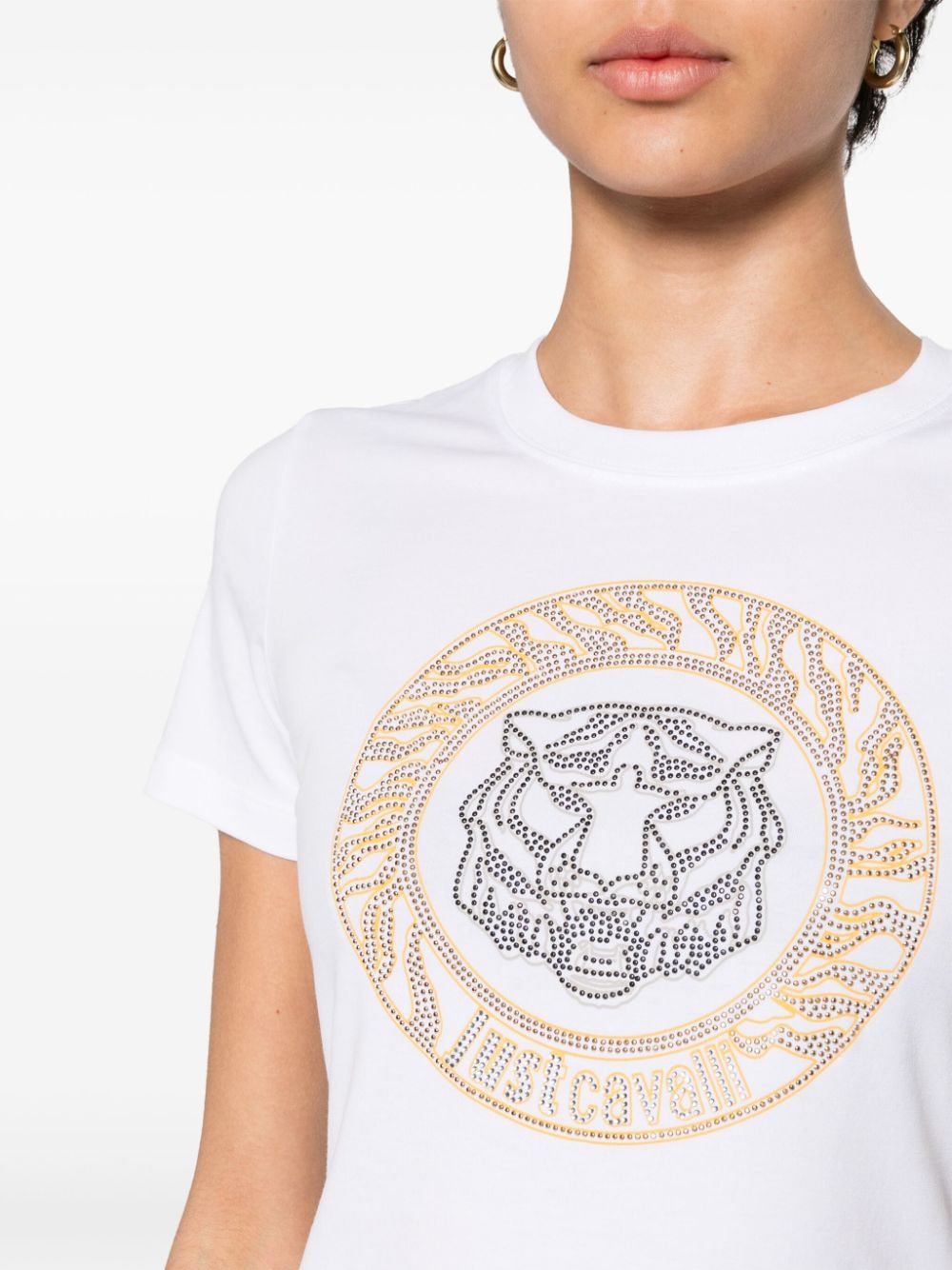 Shop Just Cavalli Tiger Head-motif Studded T-shirt In White