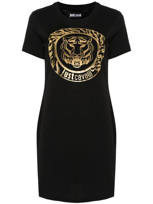 Just Cavalli Tiger Head-print Women T-Shirt Dress - Black