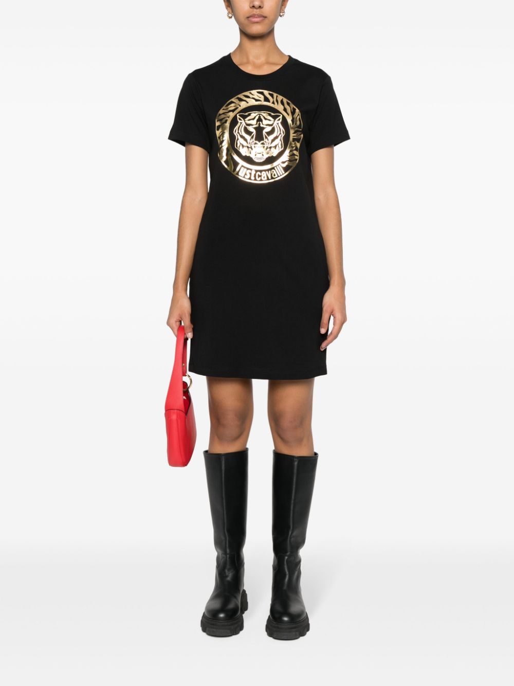 Shop Just Cavalli Tiger Head-print T-shirt Dress In Black