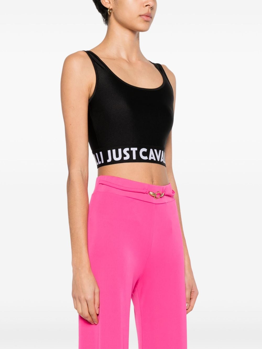 Shop Just Cavalli Logo-waistband Cropped Top In Black