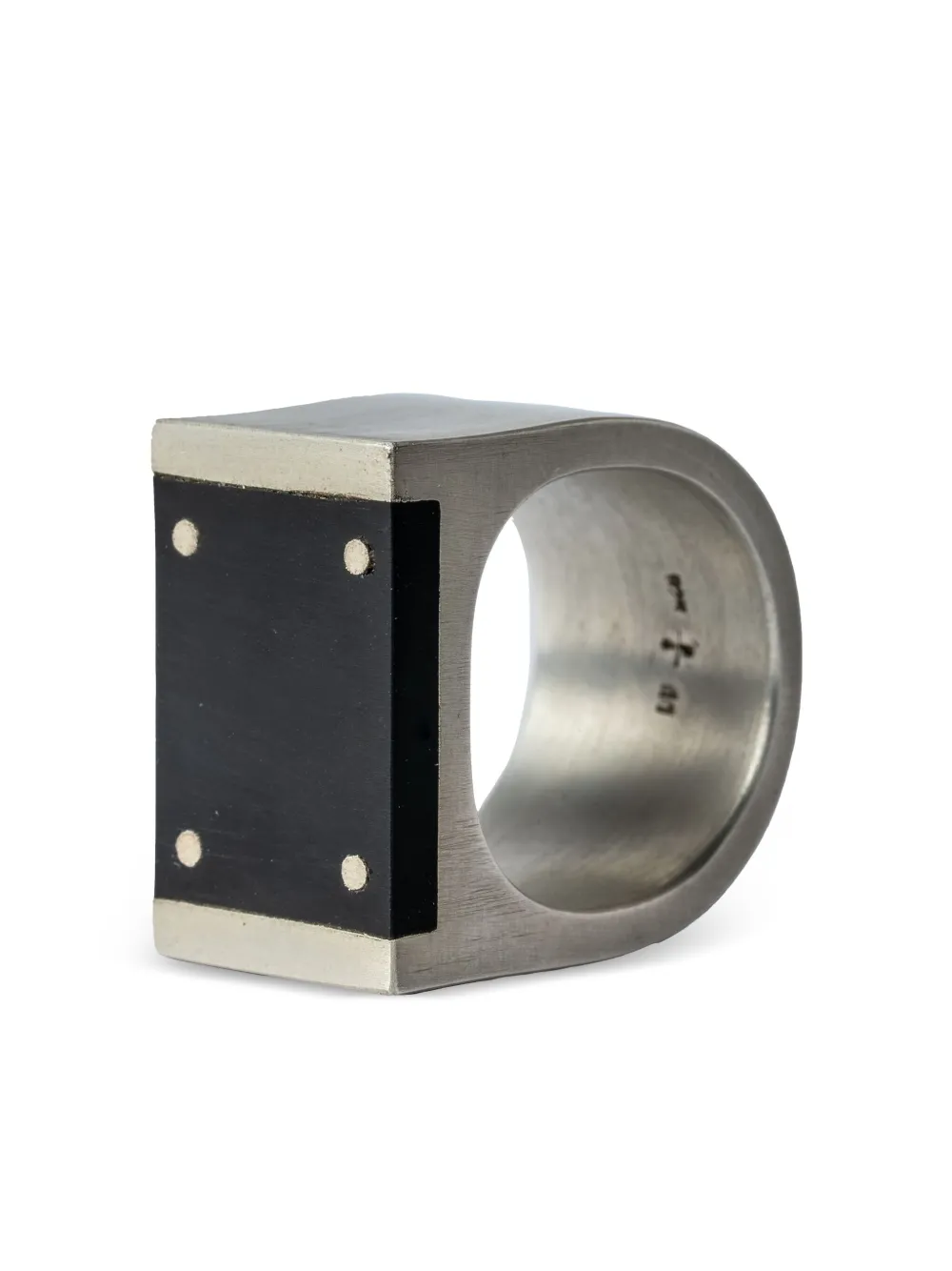 PARTS OF FOUR PLATE STERLING-SILVER MATTE-JET RING 