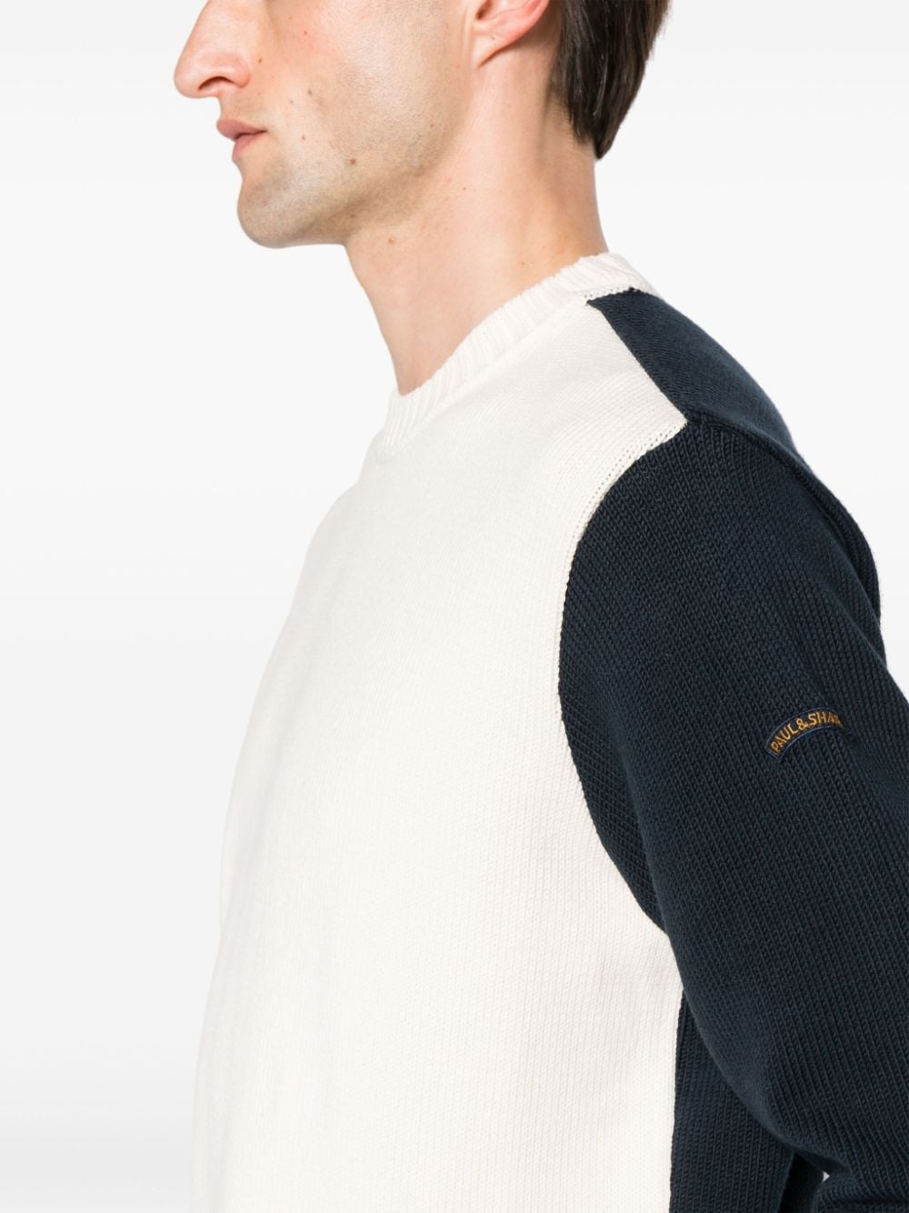Shop Paul & Shark Two-tone Ribbed Jumper In Blue