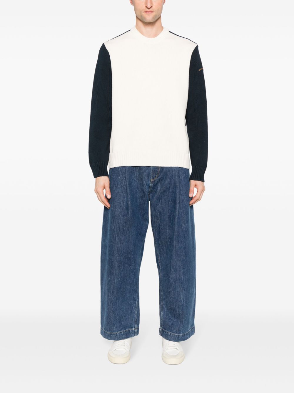 Shop Paul & Shark Two-tone Ribbed Jumper In Blue