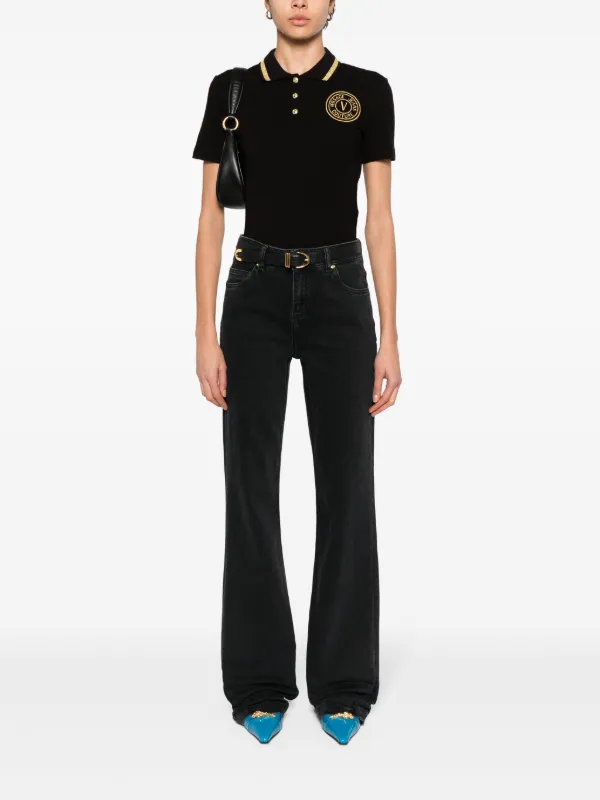 Versace Jeans Couture V-Emblem Piqué Polo Shirt | Black