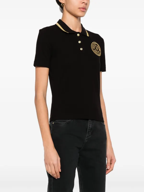 Tシャツ・カットソー VERSACE Women Polo Shirts 1018081 1A124971B000 Black Versace Jeans Couture V-Emblem Piqué Polo Shirt | Black
