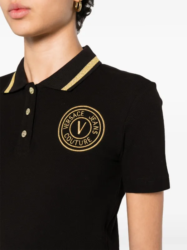 VERSACE｜SHORT-SLEEVED PIQUE/COLLAR (Embroidered V-Emble VERSACE JEANS COUTURE Cotton Embroidered V-Emblem Logo White