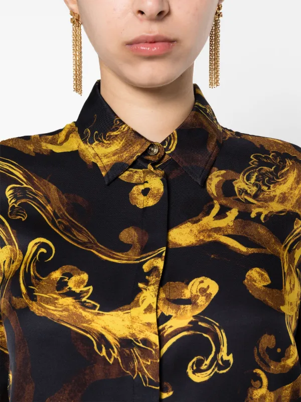 P VERSACE JEANS COUTURE シルク　シャツ Versace Jeans Couture logo-print long-sleeve Shirt | Black
