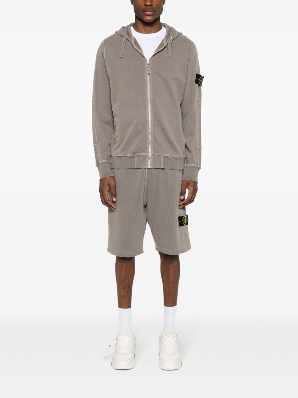 Stone Island Hoodie met rits en Compass-logopatch - Bruin