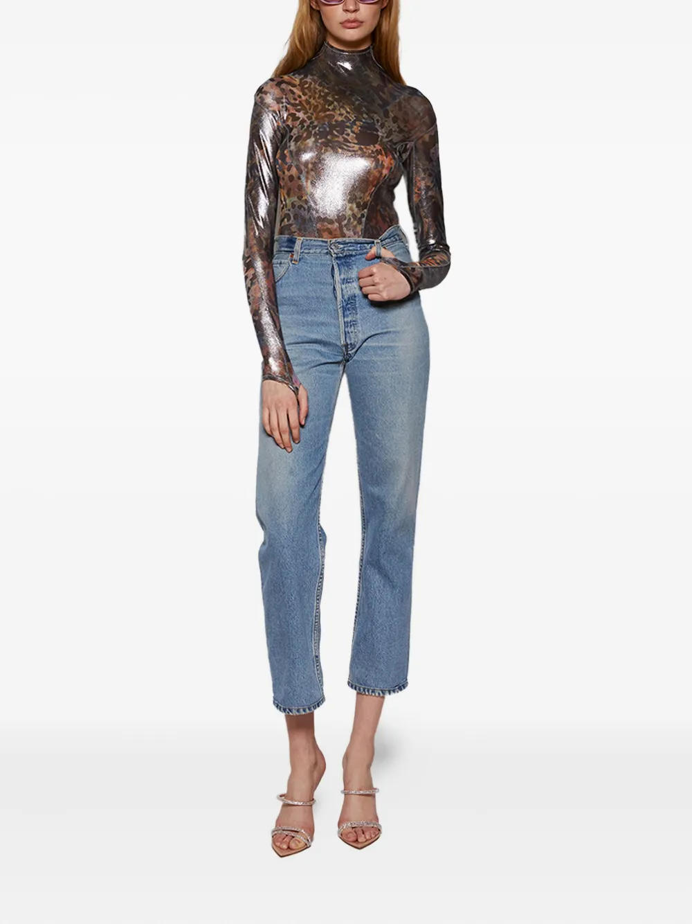 Mugler Printed High-neck Bodysuit In Black