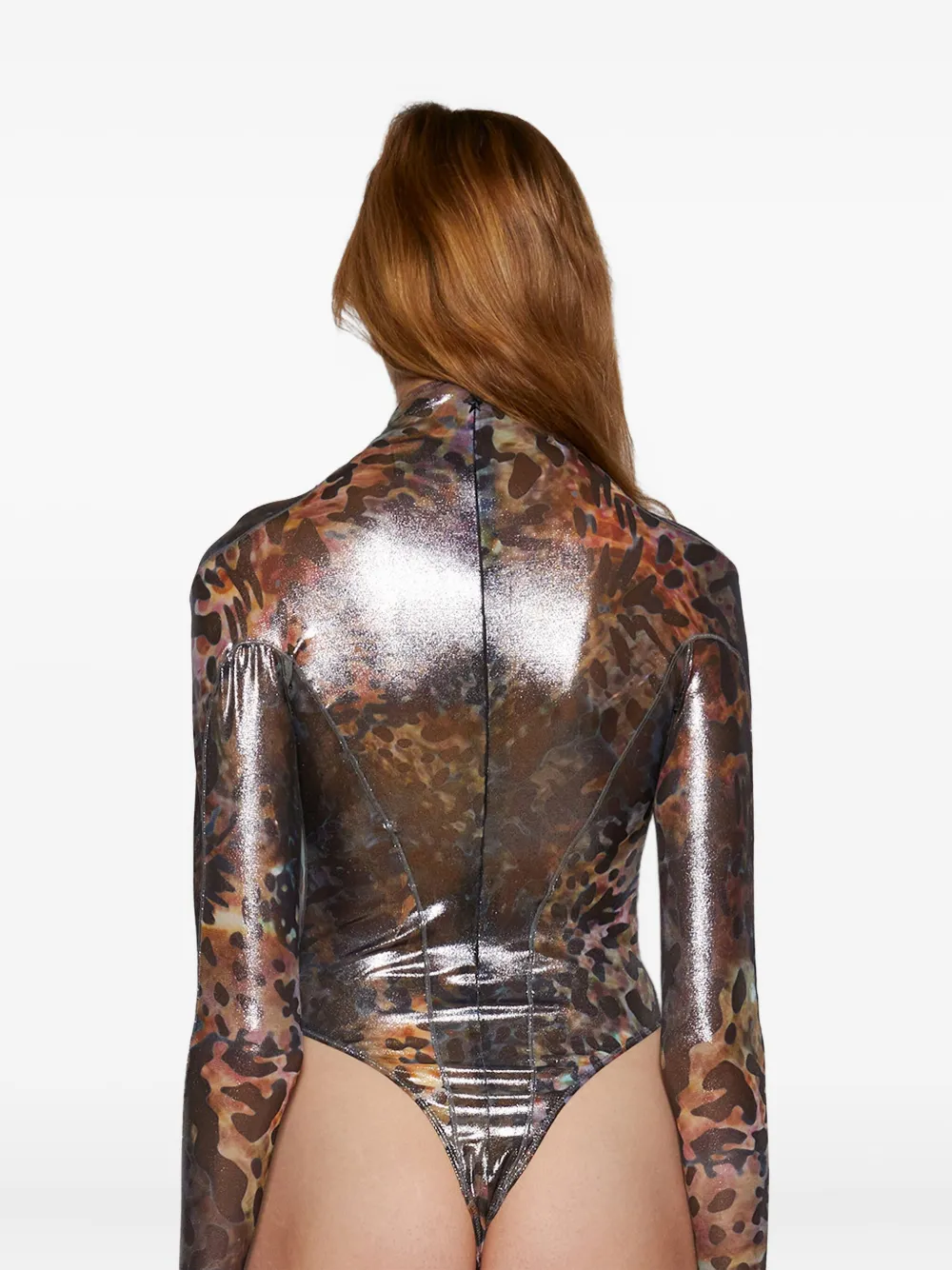 Mugler Printed High-neck Bodysuit In Black