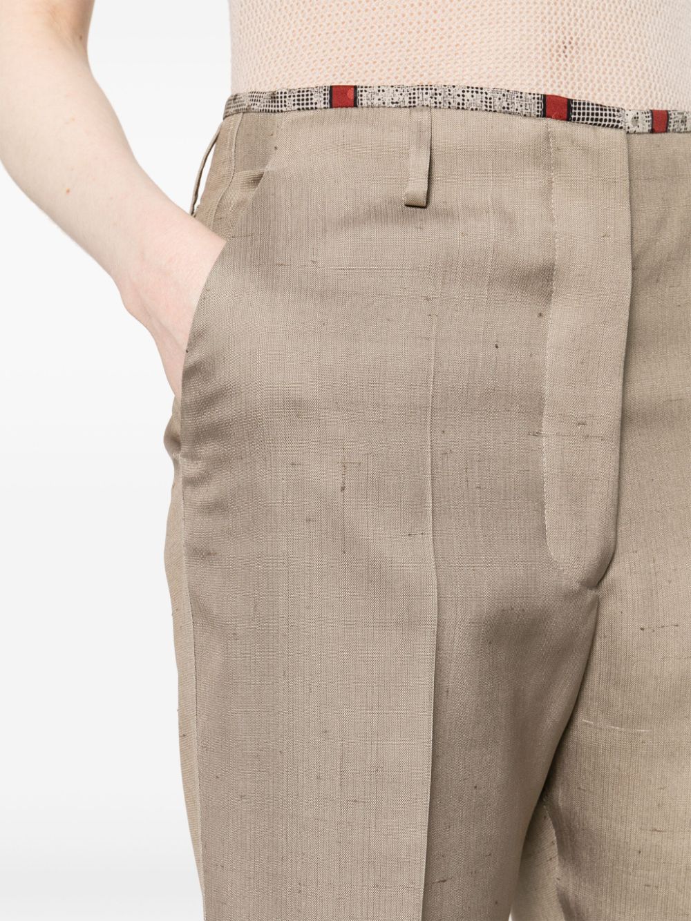 Shop Ibrigu Cropped Silk Trousers In Neutrals