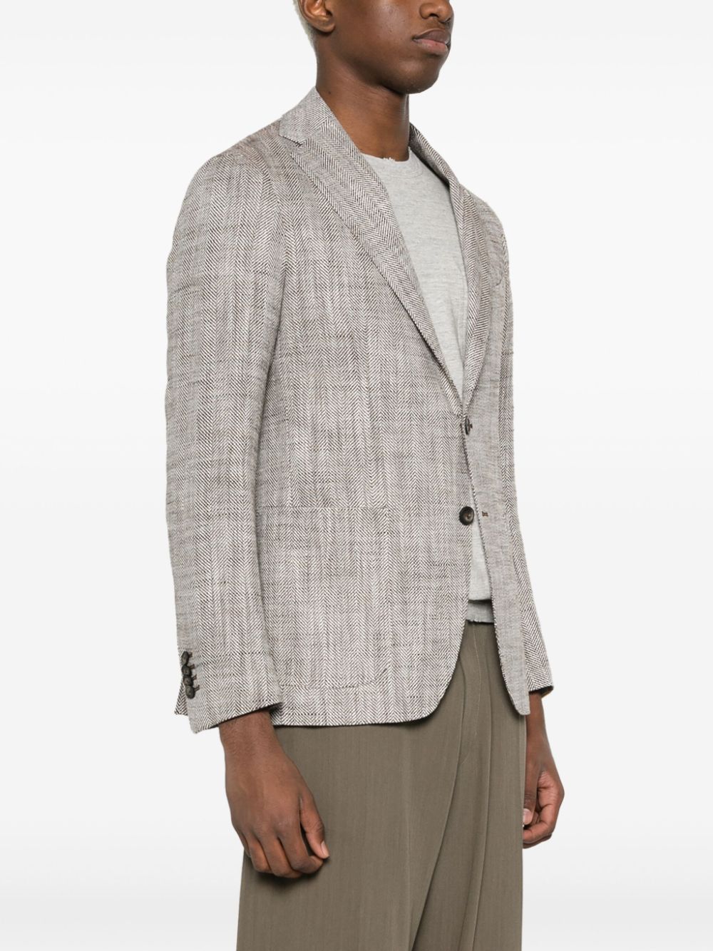 Shop Tagliatore Herringbone Single-breasted Blazer In Brown