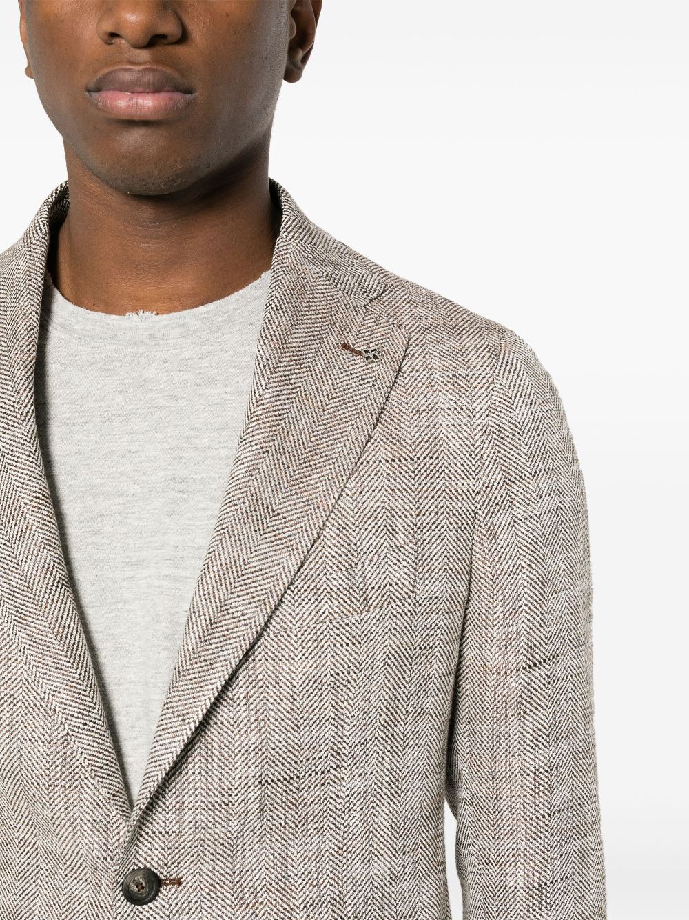 Shop Tagliatore Herringbone Single-breasted Blazer In Brown