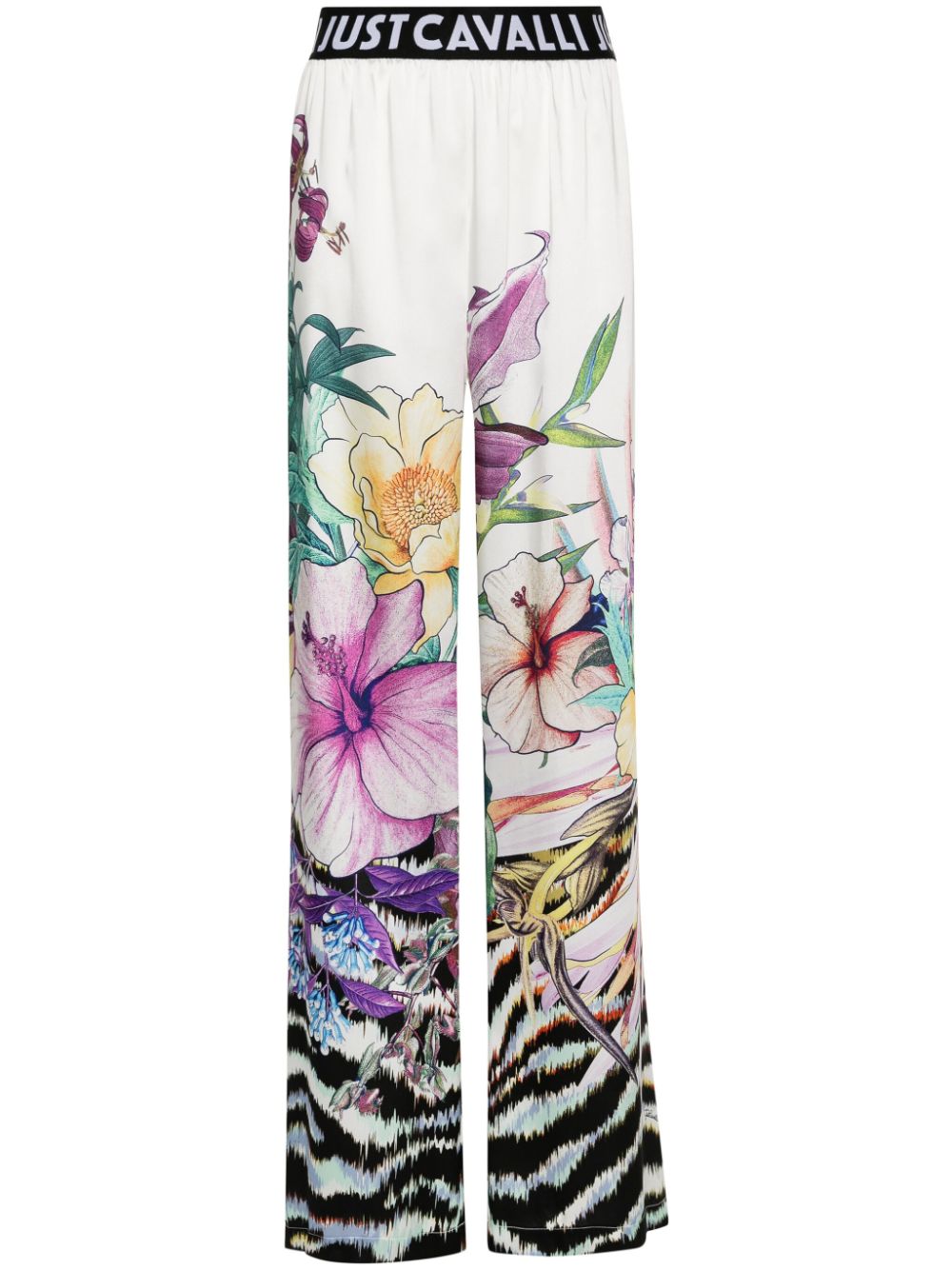 Just Cavalli Floral-print Straight Trousers In White