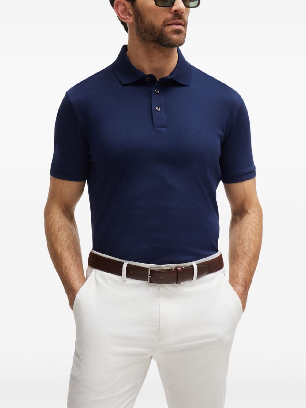Shop Hugo Boss Short-sleeve Cotton Polo Shirt In Blue