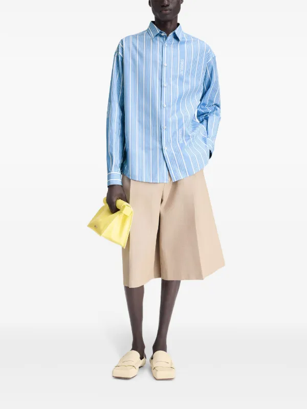 美品　JACQUEMUS LA BOMBA 変形　リネン　コットン　シャツ　38 JACQUEMUS(ジャックムス) 総柄オープンカラーシャツ イエロー