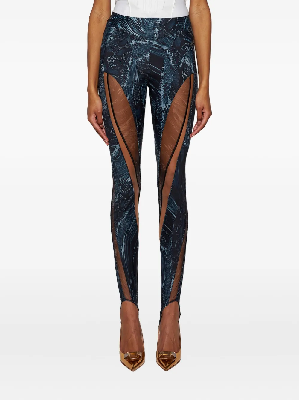 Mugler Illusion Leggings In Blue