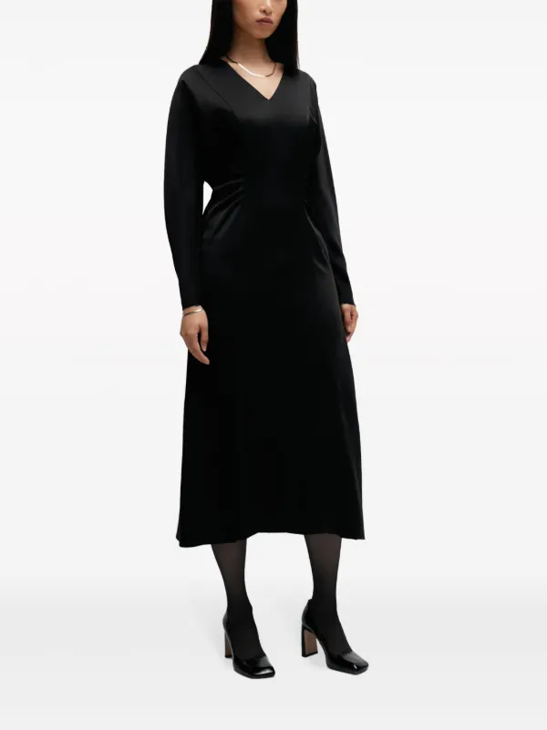 Hugo Boss■BOSS Womenswear■サテンVネックドレス BOSS Vネック サテンドレス | ブラック | FARFETCH JP