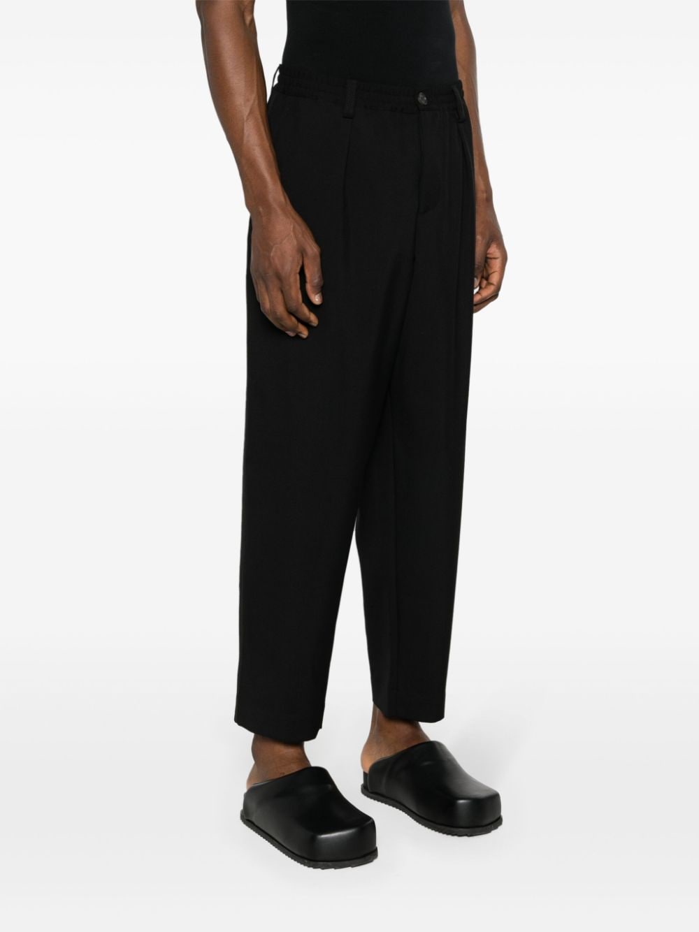 Shop Marni Cropped Wool Tapered Trousers In Black