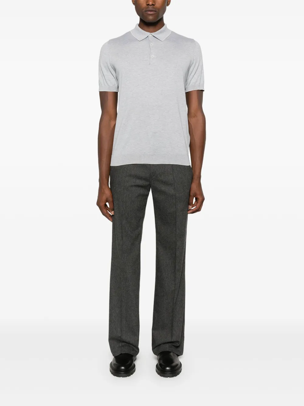 Eleventy Fijngeribbeld poloshirt - Grijs