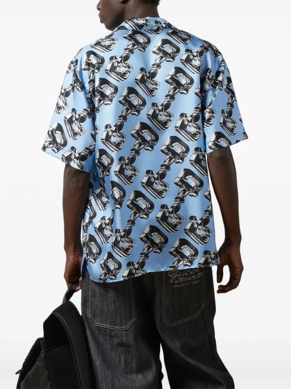 Printed silk shirt in beige and blue | GUCCI® US