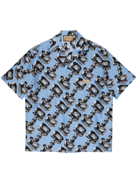 Gucci camisa de seda con estampado Horsebit 3D