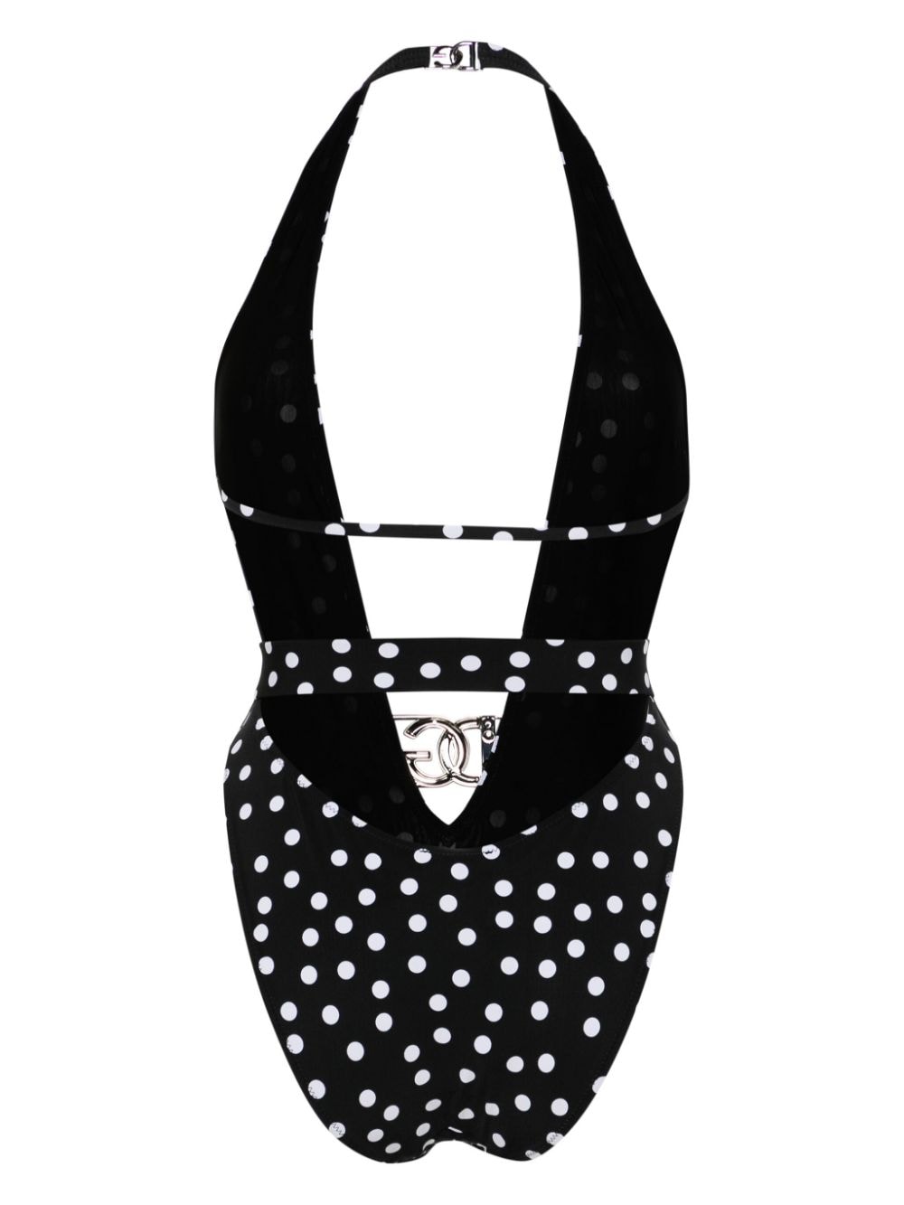 Shop Dolce & Gabbana Polka Dot Belted Swimsuit In Black