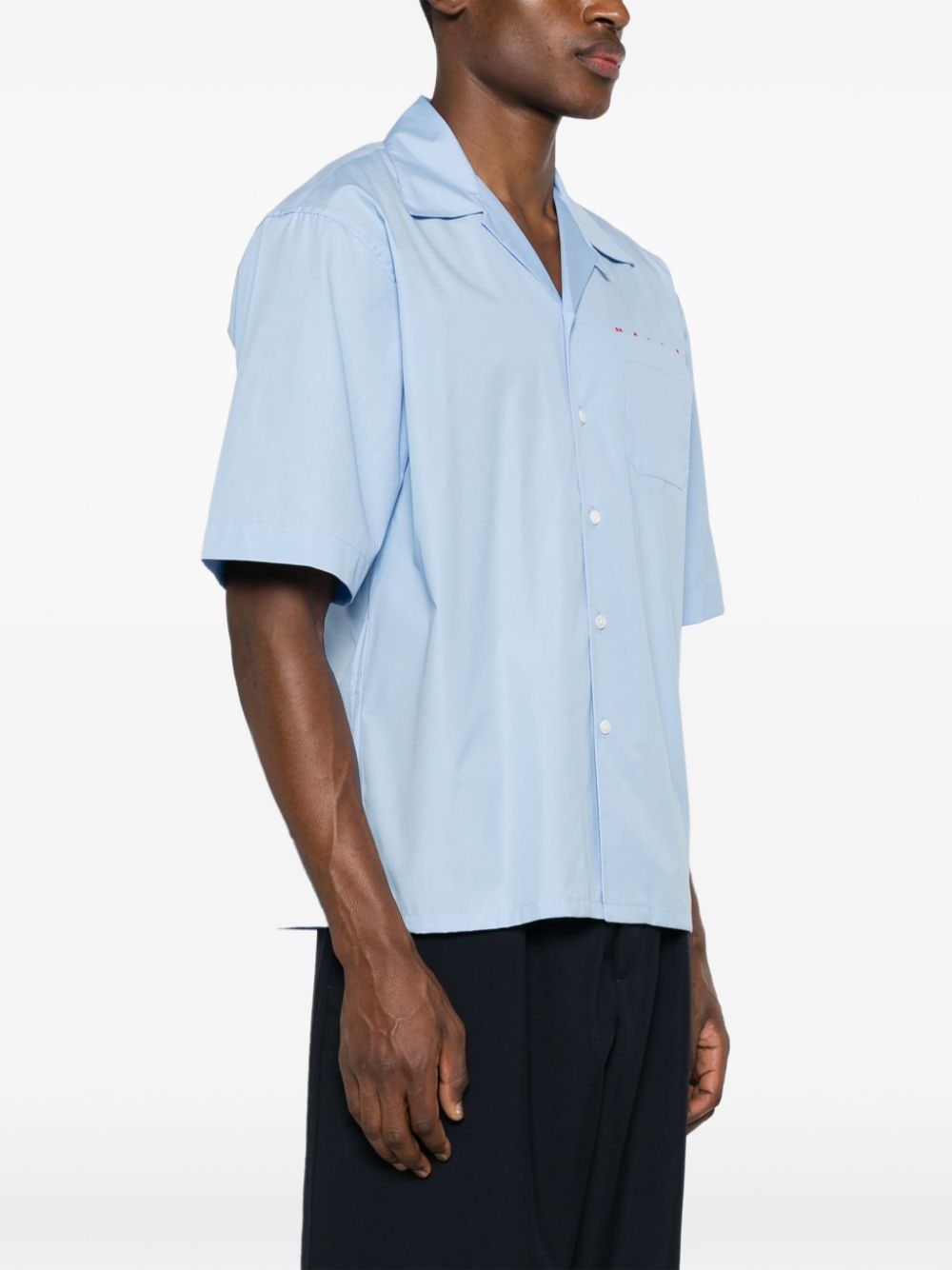 Shop Marni Logo-print Poplin Shirt In Blue