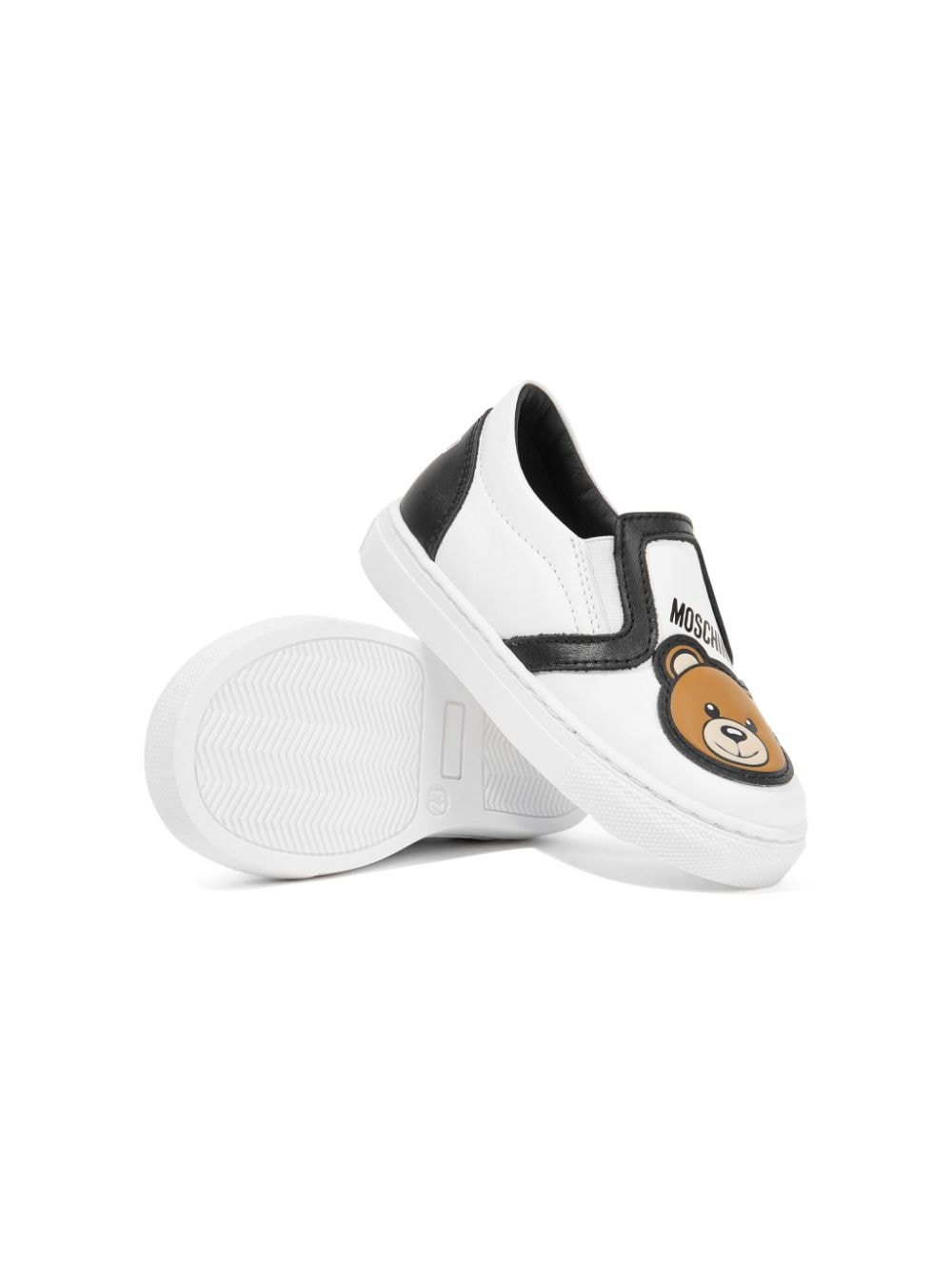 Shop Moschino Teddy Bear Leather Sneakers In White