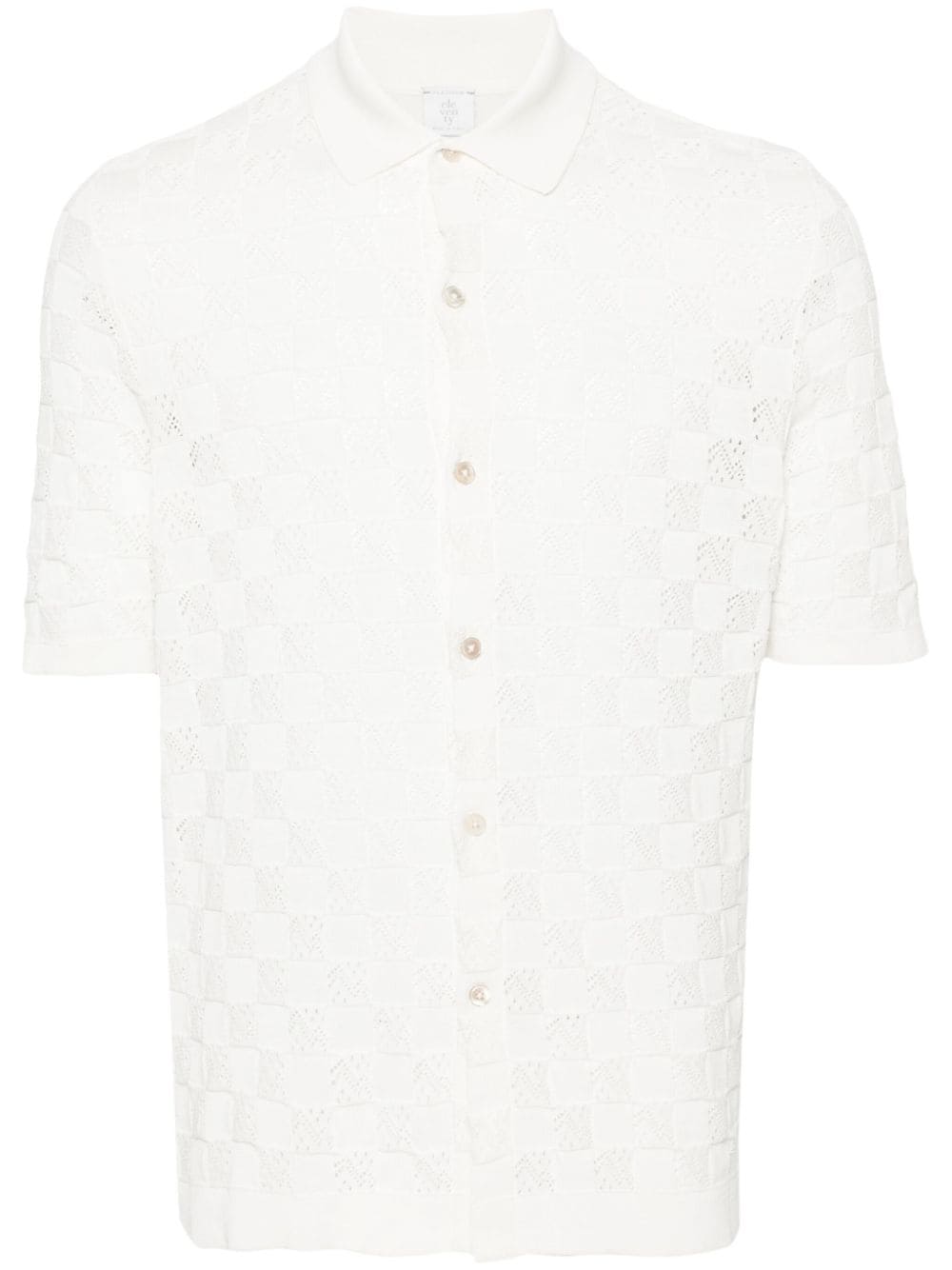 Eleventy Chess-intarsia Knitted Shirt In White