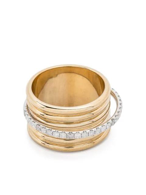 Yvonne Léon anillo Bague Semainier en oro amarillo y blanco de 9kt con diamantes