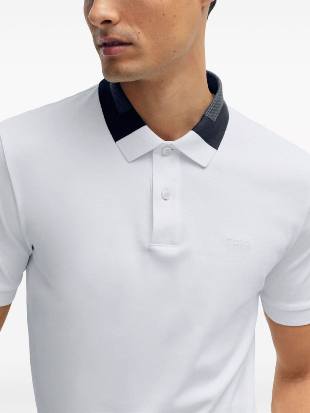 Shop Hugo Boss Contrasting-collar Polo Shirt In White