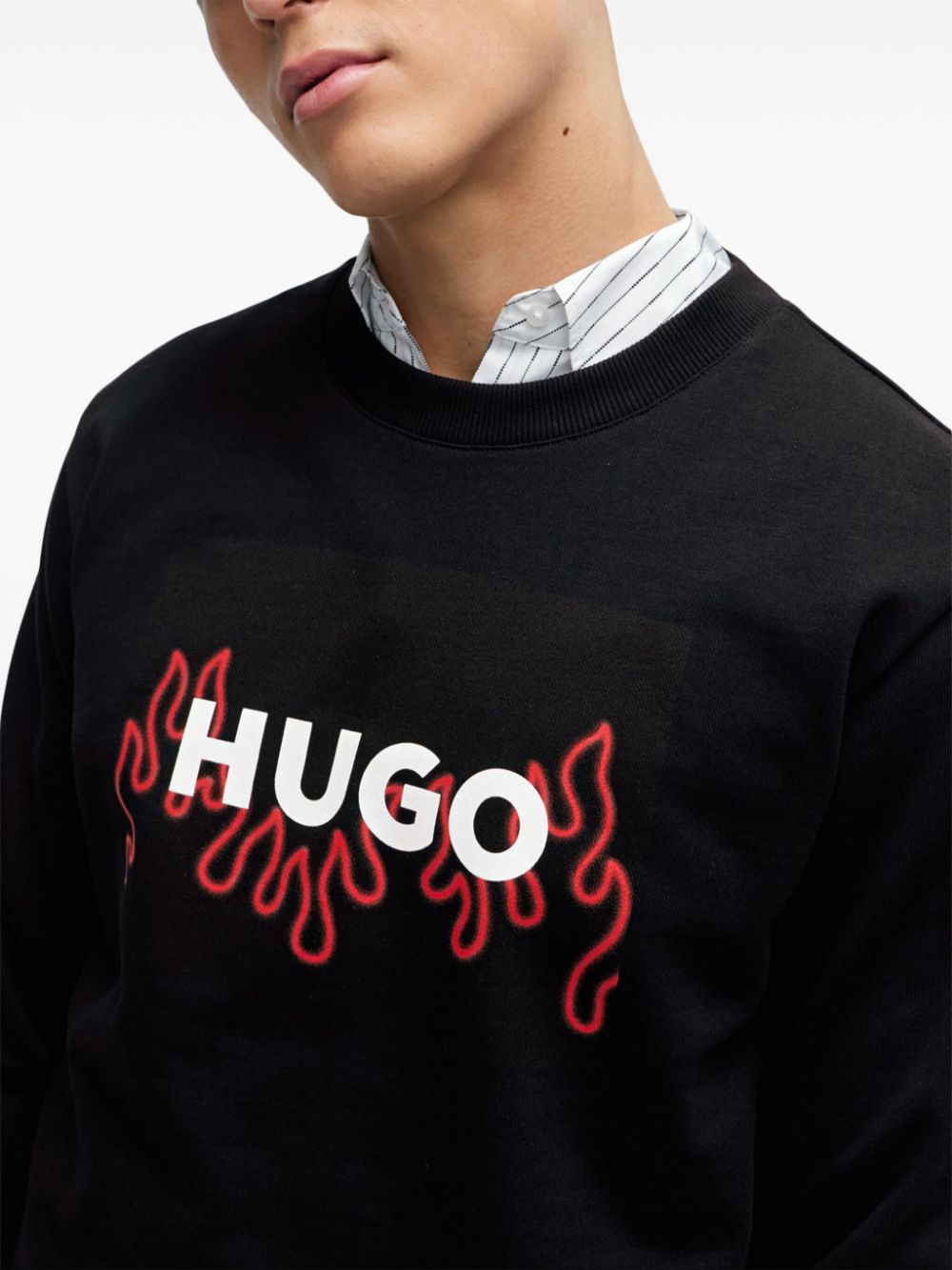 HUGO Katoenen sweater met logoprint Zwart