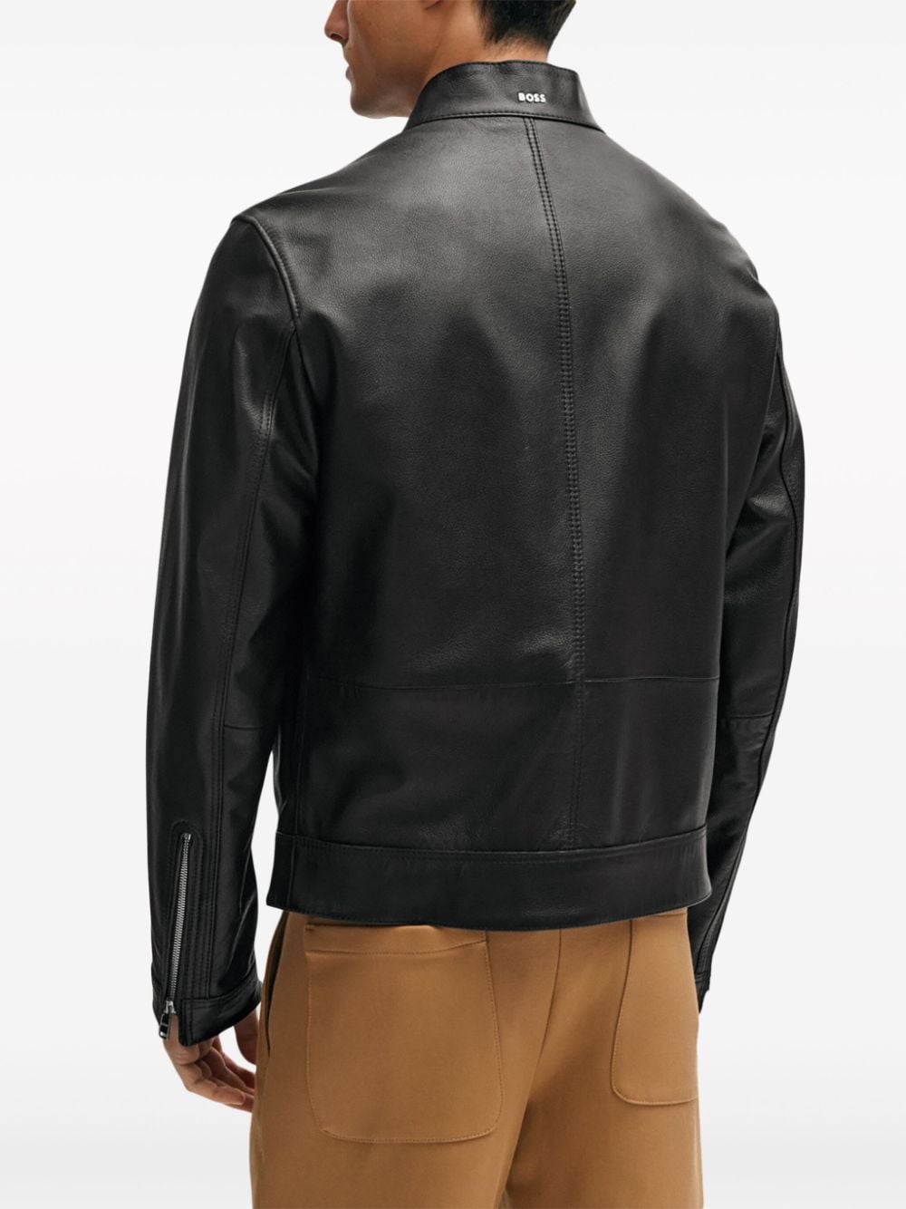 Shop Hugo Boss Leather Biker Jacket In Black